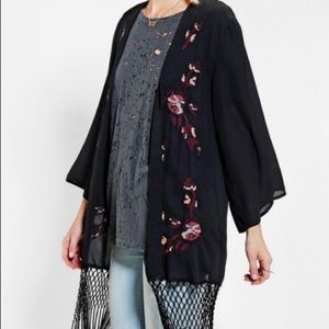 UO black fringe kimono
